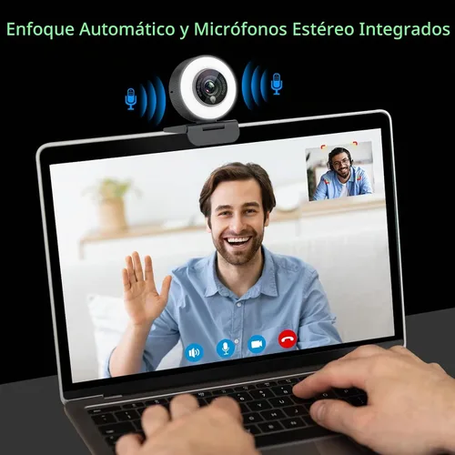 Vista 8 de Angetube Cámara web 1080p con luz de anillo para transmisión, cámara web