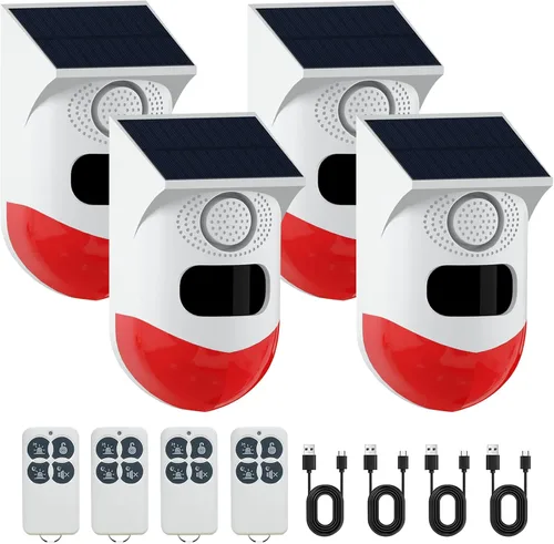 Vista 9 de ChunHee - Alarma solar con sensor de movimiento para exteriores, 2 unidades, activada y ajustable 120dB Loud Sound Strobe Light Security Siren