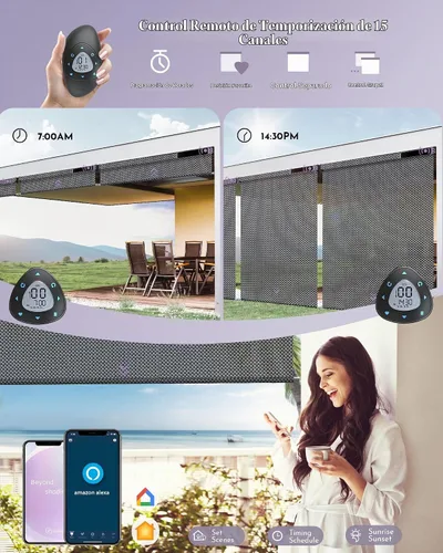 Vista 4 de Graywind Persianas motorizadas para exteriores, para patio, funcionan con Alexa y Google, persianas enrollables eléctricas con energía solar