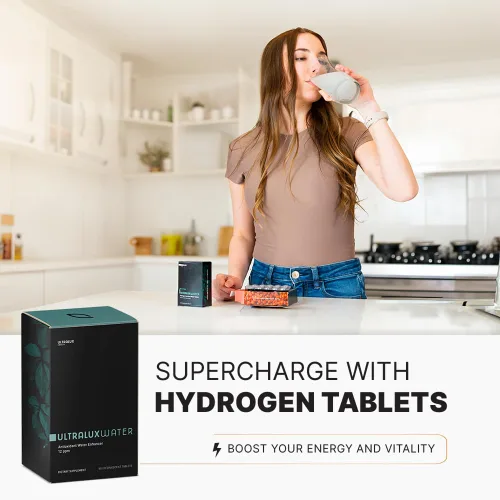 Vista 2 de UltraLux Health Tabletas de agua de hidrógeno, sabor frambuesa, 60 unidades, apoyo de energía y enfoque, hasta 12 partes por millón (ppm)