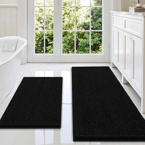 Vista 40 de Juego de alfombras de baño Smiry de 2 piezas, suave alfombra absorbente de chenilla y juego de alfombra en forma de U para inodoro, alfombra de baño