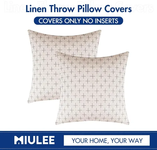 Vista 298 de MIULEE - Juego de 2 fundas de almohada decorativas de lino de arpillera navideñas, modernas, estilo campestre, rústicas, tejidas, con textura