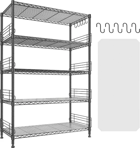 Vista 9 de Unidad de estantería de metal de 5 niveles, estantes de almacenamiento con enlazador de estante, estantes de despensa ajustables, estantería