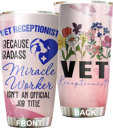 Vista 18 de Vaso de recepcionista veterinario de acero inoxidable de 20 onzas, hermoso regalo de recepcionista veterinario de flores para cumpleaños, regalos