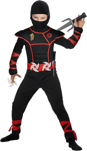 Vista 2 de ThinkMax Disfraz de ninja para niños fiesta de disfraces de Halloween con accesorios de espuma ninja