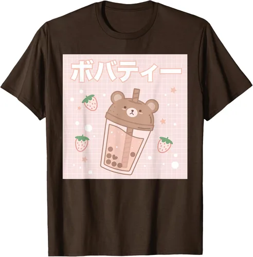 Vista 7 de Camiseta estética Kawaii con diseño de oso lindo y té con leche burbuja, talla S Blanco