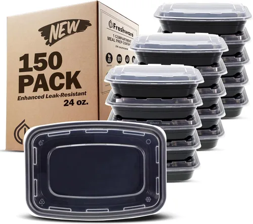 Vista 10 de Freshware Recipientes de preparación de comidas [paquete de 50] recipientes de almacenamiento de alimentos con tapas, caja Bento, sin BPA