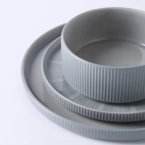 Vista 6 de Juego de vajillas, platos y cuencos de cerámica de 18 piezas para 6 piezas de gres resistente a las virutas con tecnología avanzada de impresión