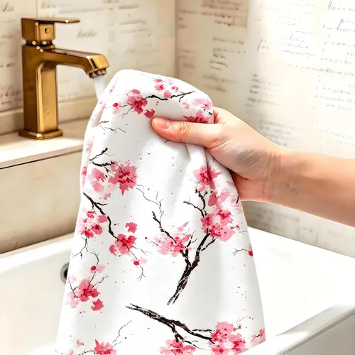 Vista 5 de Toallas de mano con flores de cerezo sin costuras, toallas de baño con flores de acuarela rosa, toallas de cocina suaves florales de 13.6 x 29 pies