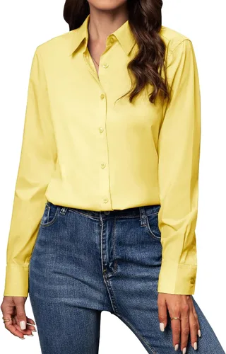 Vista 19 de Camisas con botones para mujer de ajuste clásico, camisa de vestir, camisa de trabajo, de negocios, casual, de manga larga, blusa, tops