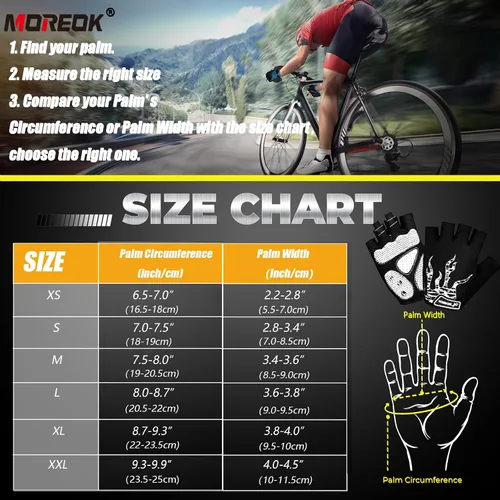 Vista 6 de MOREOK - Guantes para bicicleta de montaña (MTB) y ciclismo de descenso (DH), para hombres, de medio dedo, con almohadilla de gel que absorbe