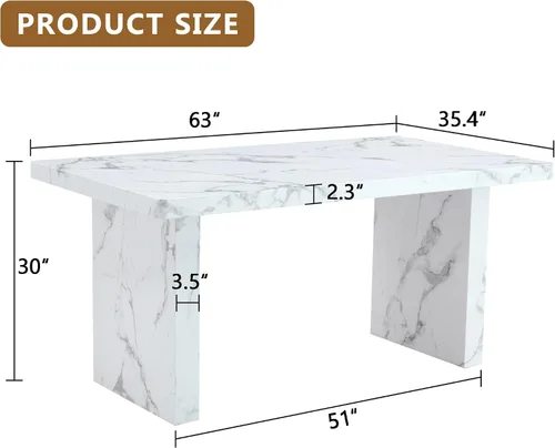 Vista 4 de gopop Mesa de comedor de mármol de 63 pulgadas, tablero de mesa de comedor MDF con patrón de mármol y base para cocina y comedor.