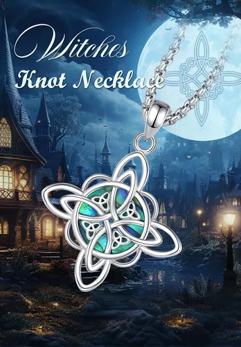 Vista 4 de EUDORA Collar de plata de ley S925 con nudo de brujas con tetragrammaton pentagrama, rueda de Hekate, Lilith Moon Witchy colgante para mujer