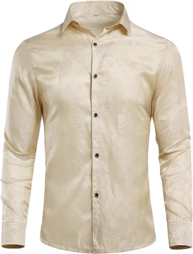 Vista 2 de Cloudstyle Camisa de manga larga con estampado de cachemira para hombre, con botones, casual, ajustada