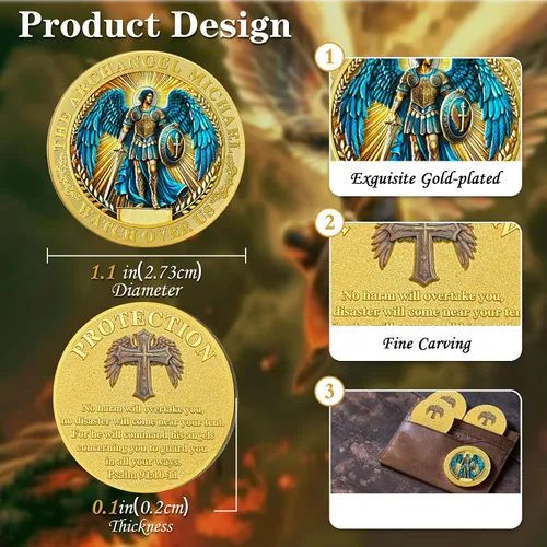 Vista 5 de Arcángel Miguel Christian Challenge Coin, moneda inspiradora cristiana de fichas cristianas, moneda de oración inspiradora de San Miguel Arcángel