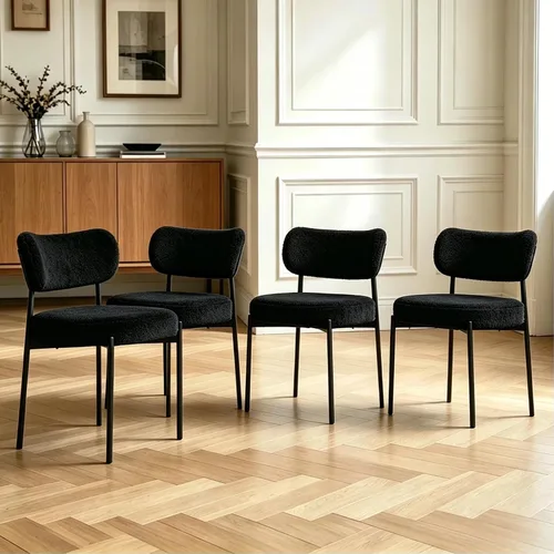 Vista 3 de Boucle - Juego de 2 sillas de comedor, modernas sillas de cocina tapizadas de mediados de siglo con respaldo curvado y patas de metal negro, sillas