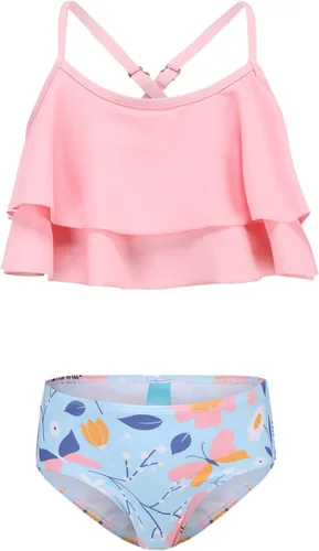 Vista 5 de Traje de baño de dos piezas para niñas, traje de baño hawaiano para niñas de 3 a 16 años Negro Rosa Rojo Floral