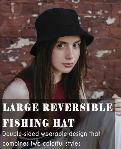 Vista 6 de Sombrero de pescador XXL grande de algodón para mujeres y hombres, cabeza grande, reversible, de gran tamaño, sombreros de pescador, unisex