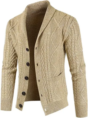Vista 2 de JMIERR Men's Casual Long Sleeve Shawl Collar Buttons Down Cable Knit Cardigan Sweater with Pockets