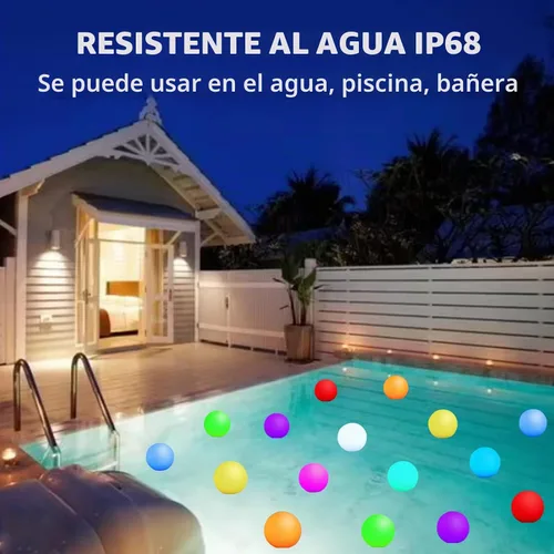 Vista 3 de Borelor Luces flotantes para piscina, 3 pulgadas, recargable por USB y control remoto, lámpara de globo IP68, impermeable, 16 luces de baño