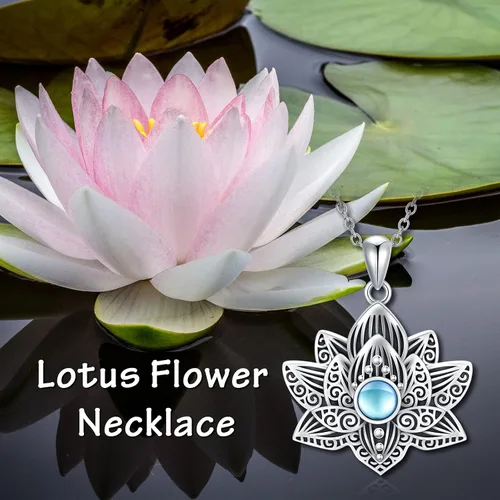 Vista 5 de YAFEINI Buddha Lotus Necklace Sterling Silver Moonstone Lotus Flower Pendant Yoga Spiritual Jewelry Gifts for Women