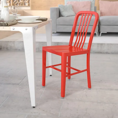 Vista 2 de Flash Furniture Silla de metal rojo de grado comercial para interiores y exteriores