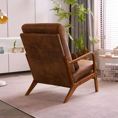 Vista 7 de JOYBASE Silla decorativa de salón, silla moderna de mediados de siglo, silla de respaldo alto, sillón con marco de madera, cómoda silla de lectura