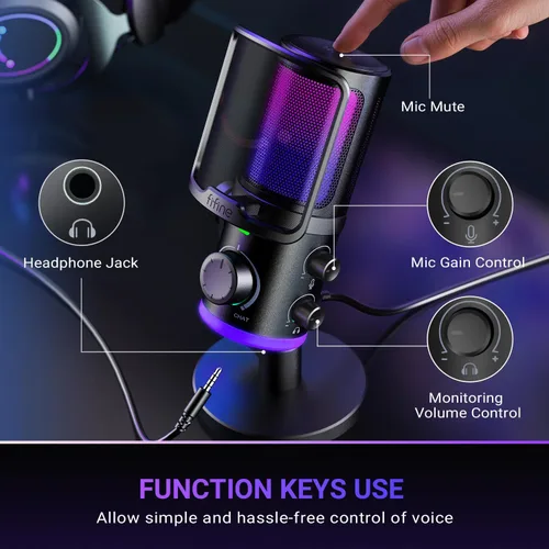Vista 6 de Micrófono de juego FIFINE para PC, micrófono USB para transmisión con balance de chat de juego, micrófono de escritorio RGB condensador