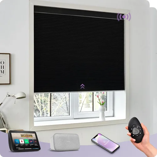 Vista 7 de Graywind Persianas celulares inteligentes personalizadas compatibles con Alexa Google, opacas, recargables, motorizadas, de 5/8 pulgadas, diseño