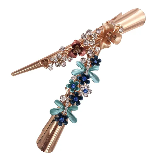Vista 2 de 2 pinzas para el cabello de metal con pico de cocodrilo y pico de cocodrilo, estilo bohemio, iris, libélula, para mujer