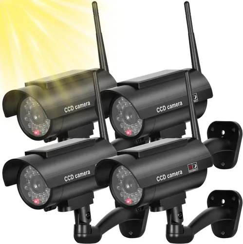 Vista 7 de BNT Cámara de seguridad falsa alimentada por energía solar, cámara de seguridad simulada con sistema de vigilancia simulada con sensor de luz