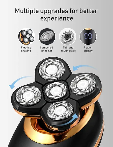 Vista 6 de Afeitadoras eléctricas para hombres, afeitadoras 5 en 1 de cabeza calva para hombres, 5D flotante inalámbrica, recargable, portátil, kit de aseo