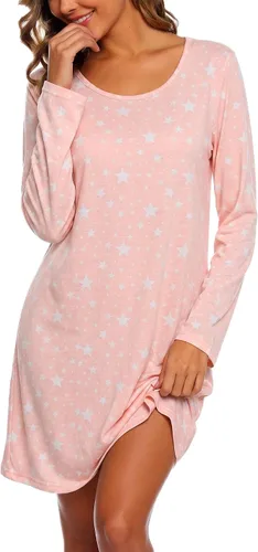 Vista 10 de ENJOYNIGHT Ropa de dormir de algodón para mujer, camisón de manga larga con estampado de camiseta para dormir ABC