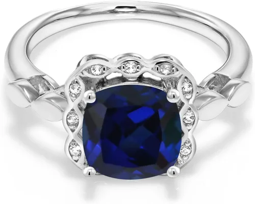 Vista 54 de Gem Stone King Anillo de compromiso de plata de ley 925 de 0.315 in con piedra natal y zafiro blanco creado Anillo de compromiso de boda