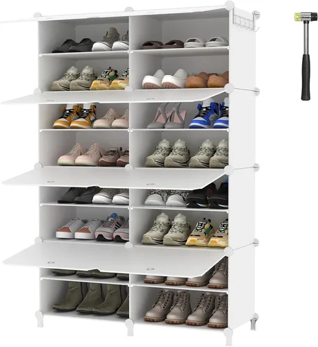 Vista 12 de AWTATOS Zapatero de 6 niveles con puerta, gabinete de almacenamiento de zapatos con 24 pares de estantes organizadores para armario, pasillo, Negro