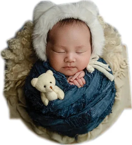 Vista 2 de Vemonllas Accesorios de fotografía para recién nacidos, sombrero de oso de peluche con manta elástica envolvente, accesorios de fotos de bebé