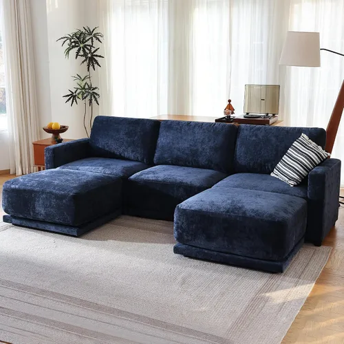 Vista 35 de Sofá modular de 79 pulgadas para sala de estar pequeña, sofá moderno en forma de L con otomana, juego de sofá de felpilla de 3 piezas para muebles