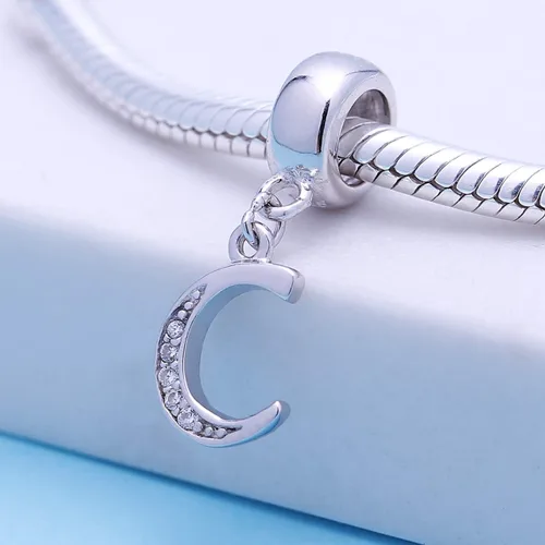 Vista 12 de ABUN Abalorio de plata de ley 925 con letra A a la Z, espaciador de inicial, con circonita cúbica transparete colgante, auténtica, para pulseras