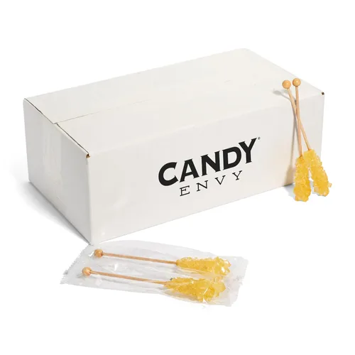 Vista 9 de Candy Envy - Gold Café Sugar Sticks Mini Rock Candy - 36 golosinas doradas envueltas individualmente - Sabor a azúcar original