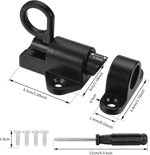 Vista 3 de 4 pestillos de cierre automático, pestillo de puerta de resorte para valla de madera, pestillos automáticos de puerta resistentes de seguridad, Negro