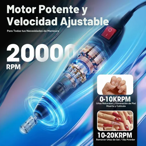 Vista 3 de LAVAED Kit de máquina de taladro de uñas eléctrico profesional, vibración de bajo ruido con brocas de uñas y bandas de lijado para taladro de uñas