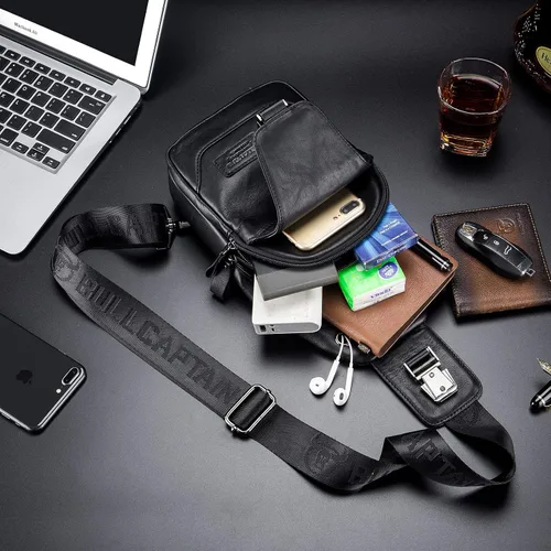 Vista 13 de LUKZIJAES Bolso bandolera de cuero genuino para hombre