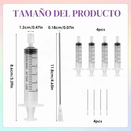 Vista 2 de Paquete de 4 unidades - Kit de decantador de extracto de jeringa de perfume de plástico de 5ml con punta de aguja de acero romo, adecuado