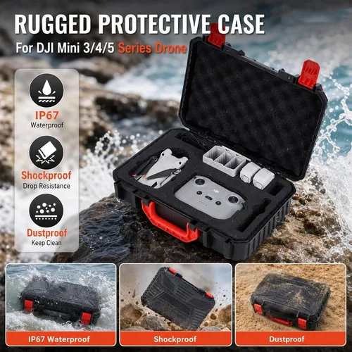Vista 3 de Estuche rígido para DJI Mini 3/4/5 Pro, funda de transporte de viaje impermeable para DJI Mini 3/4/5 Fly More Combo, RC 2/RC-N3, soporte 7