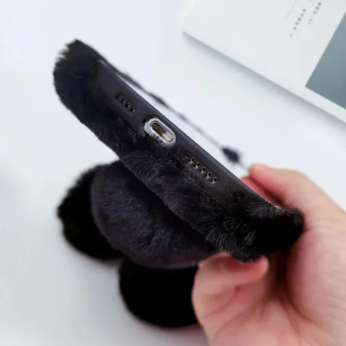 Vista 5 de Funda de cuero para iPhone 7, diseño de conejo esponjoso, suave, color negro, para iPhone 7/iPhone 8, Negro