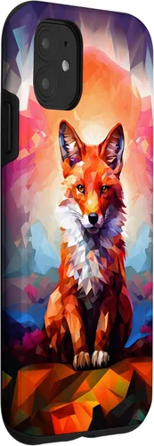 Vista 3 de iPhone 11 Mosaico de zorro rojo Lindo Funda colorida