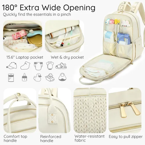 Vista 4 de Mochila para pañales, grande, multifuncional, para niños, niñas y bebés, bolsa esencial de viaje con cambiador, bolsillos aislados, correas