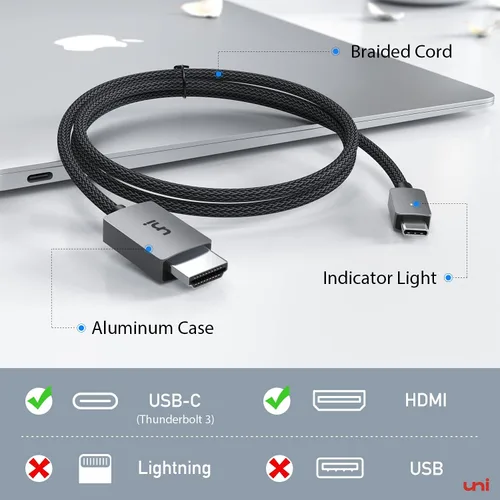 Vista 5 de Cable uni USB C a HDMI 1 m 4K a 30Hz, cable USB tipo C a HDMI de un solo sentido, [compatible con Thunderbolt 3/4] con MacBook Pro/Air, iPhone 15