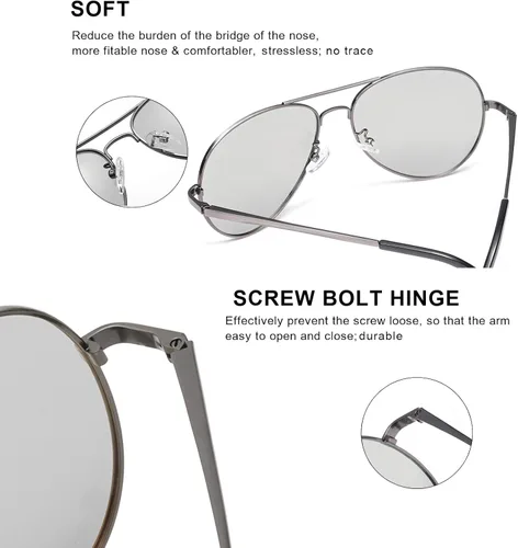 Vista 5 de SODQW Gafas de sol polarizadas fotocromáticas para hombre gafas de sol deportivas de aviador protección UV 400 con marco de metal grande