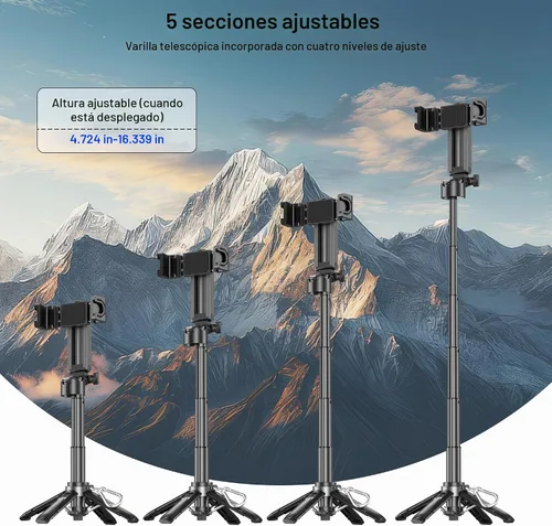 Vista 5 de Mini trípode para selfie, 3 en 1, mini trípode extensible para teléfono with Detachable Remote Pocket Size, Phone Grip, 10m Wireless Shutter, Vlog